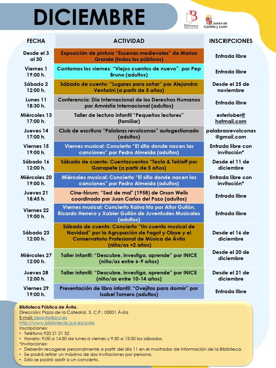 actividades diciembre biblioteca pública de ávila