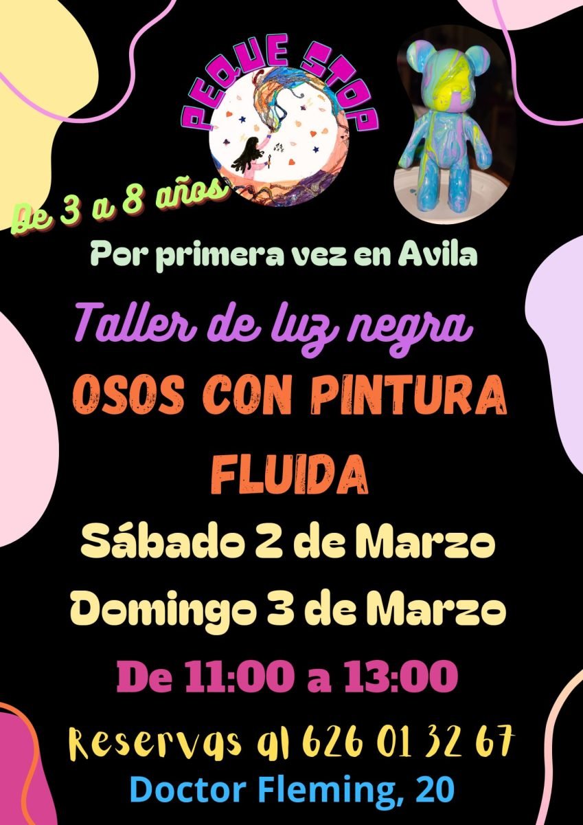 Taller de luz negra con pintura fluida en Peque Stop