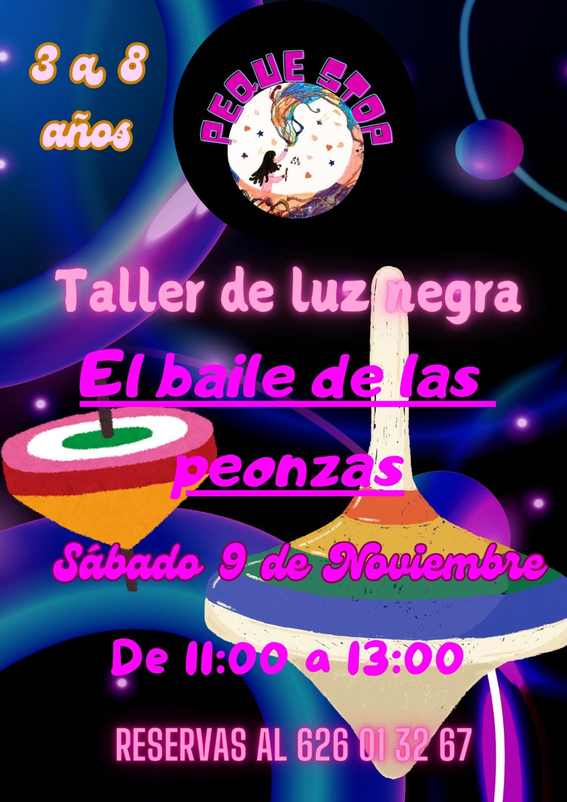 Taller de luz negra 'El baile de las peonzas'